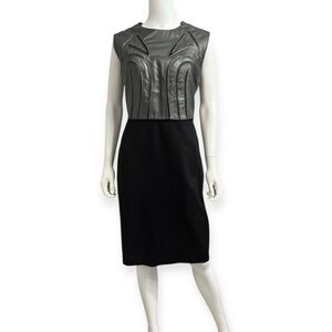 CATHERINE DEANE $990 Retail Black Leather Bodice Sheath Dress, Size 12, NEW